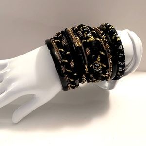 “HOST PICK”- 15 Black Fabric and Gold Tone Bangles